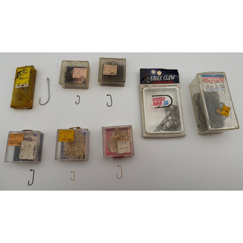 VTG Eagle Claw Bass Pro Shops Fishing Hook Lot Lazer Sharp Gold Bronze 1/0 4/0